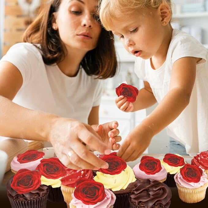 Sugar Robot -Red Roses - Edible leaves for cake decorating - Premium Crafted - Made in the USA Cake -Set of 15