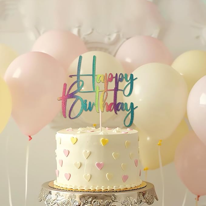 Gold Glitter Happy Birthday Cake Topper, Happy Birthday Cake Bunting Deco, Baby Gender Reveal Party/Anniversary Party Decoration Supplies -colour(7)