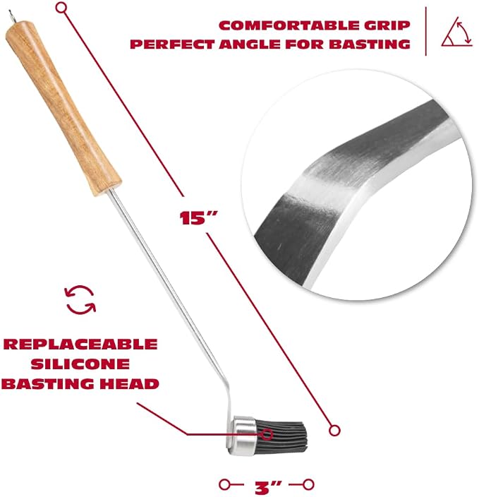 BBQ-AID Silicone Basting Brush for Grilling - Premium Acacia Wood Sauce Brush for BBQ & Smoking - Heat Resistant Marinade & Meat Brush - Dishwasher Safe Cooking Brush - Perfect For Fathers Day Gift