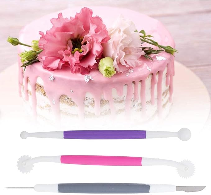 TOPINCN 3-Piece Set Fondant Cake Decorating Tools, Fondant Sculpting & Modeling Kit for Baking, Sugar Paste Smoothing & Shaping Tools for Gumpaste, Icing, DIY Pastry Supplies