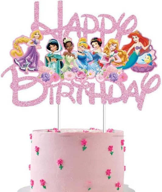 Glitter Princess Cake Topper, Cute Happy Birthday Cake Topper, Birthday Party Supplies, Princess Themed Party Decorations for Girls
