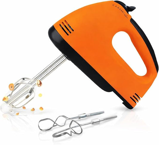 Electric Hand Mixer - 7 Adjustable Speed 260W Handheld Mixer Electric Whisk, Double Rod Stainless Steel Beaters & Hooks, Lightweight Hand Mixer for Baking & Cooking, Easy to Clean (orange)