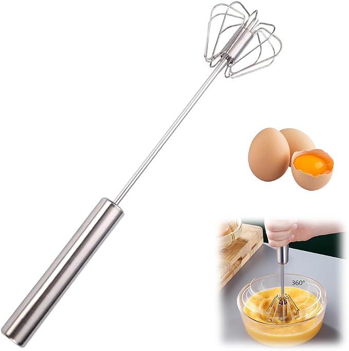 Stainless Steel Semi-Automatic Whisk, 2025 New Egg Whisk Hand Push Rotary Blender, Manual Mixer Stirrer Kitchen Tool for Blending, Whisking, Beating, Stirring (10 in)