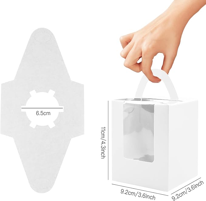 Cupcake Boxes, 30 Pcs Single Cupcake Boxes Individual Cupcake Containers Muffins Cupcake Carriers Holder Kraft Pastry Containers with Insert Window & Handle for Wedding Birthday Parties (White)