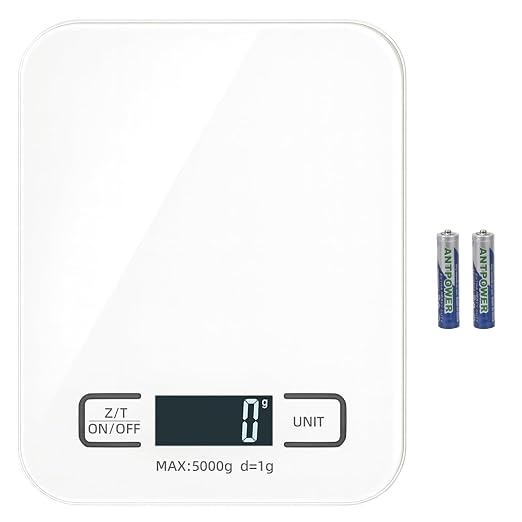 Digital Shipping Scale,Stainless Steel Panel, Accurate Portable Postal Scale for Packages, Small Business,Kitchen, Food, Handmade, Liquids, and Boutique (White Battery(5kg/1g))