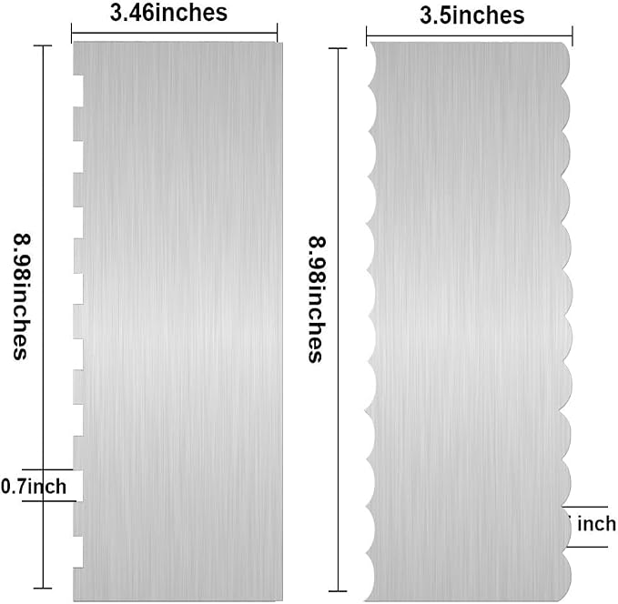 2 Pc 9 Inches Stainless Steel Cake Scraper Cake Decorating Tools Edge Side Jagged Wave Double Sided Patterned Comb Metal Cake Carving Smoothing Cream Pastry Baking(9 x 3.5 Inches)