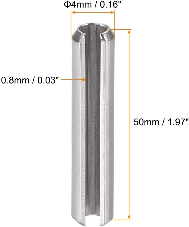 uxcell Slotted Spring Pin - M4 x 50mm 304 Stainless Steel Split Spring Roll Dowel Pins Plain Finish 20Pcs
