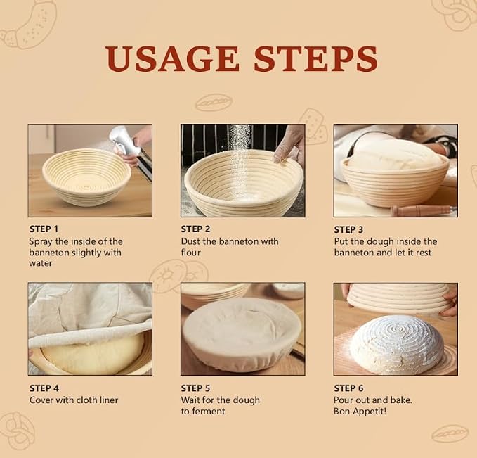 Bread proofing baskets for sourdough 19-Piece Set ，9" Round & 10" Oval Sourdough basket，Sour dough tools，Including bread pull ring, dough mixer,Complete Sour dough starter kit
