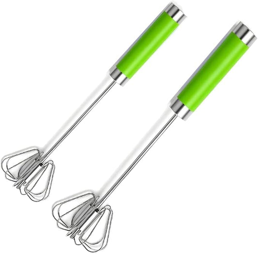 Stainless Steel Semi-Automatic Egg Whisk Set, 2PCS Hand Push Rotary Manual Mixer for Cooking, Whisking, Beating and Stirring (10&12 Inch)