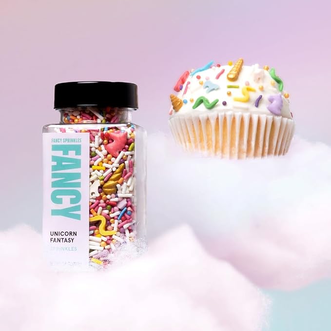 Fancy Sprinkles Unicorn Fantasy Sprinkles | Pink, Purple & White Jimmies with Gold Unicorn Horns | Cake, Cupcake & Cookie Decorating | Girls Birthday & Party | 1 Pack (0.5c)