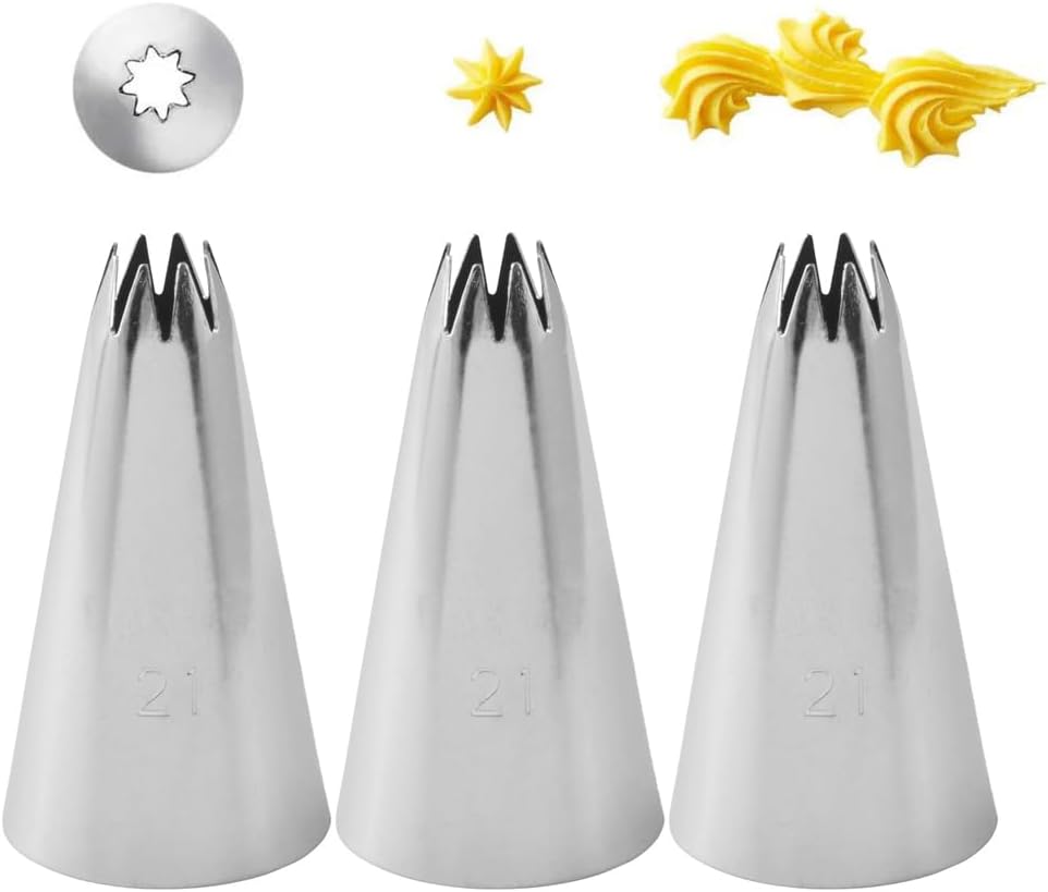 Open Star Cake Decorating Tip #21,Icing Piping Tip for Frosting,3 Pcs