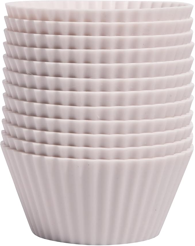 The Silicone Kitchen Reusable Silicone Baking Cups, Non-Toxic, BPA Free, Dishwasher Safe, Regular, Pack of 12, Designer White