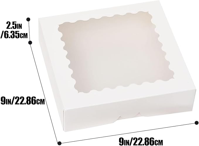 qiqee 9x9x2.5 Inch White Pie Boxes with Window 12Packs Cookie Donut Bakery Box (Auto-pop Up)