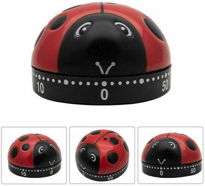 Ladybug Mechanical Cooking Timer - 60-Minute Kitchen Alarm Clock with Loud Ring