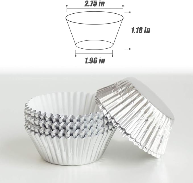 Silver Foil Cupcake Liners,GOLF Standard Size Silver Foil Cupcake Liners Wrappers Metallic Baking Cups,Muffin Paper Cases, 500 Pack