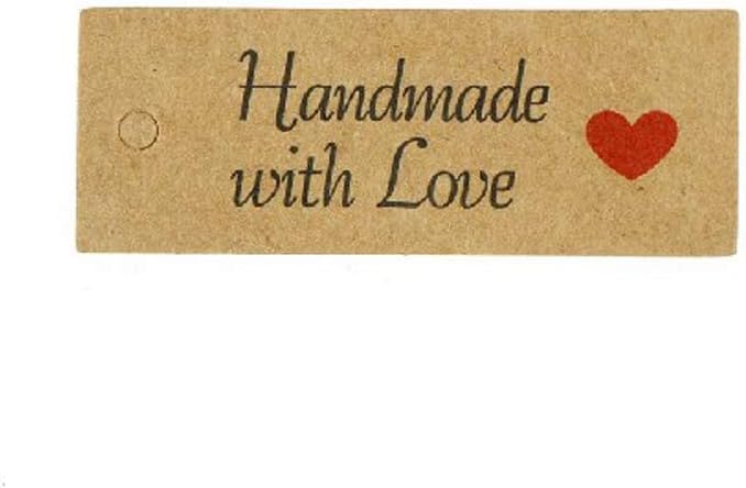 200 Pieces Handmade with Love Tags Handmade Tags Kraft Paper Handmade with Love Tags with 65.6 Feet Natural Jute Strings Brown