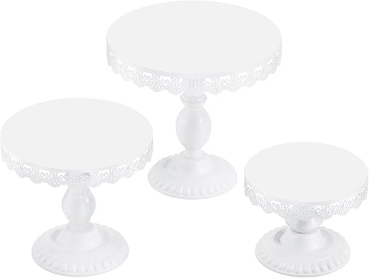 3 PCS White Cake Stands (8"&10"&12" Plate), Cupcake Stand with a lace Hollow Border Metal Cake Stand Set for Birthday Party, Wedding, Anniversary, Baby Shower