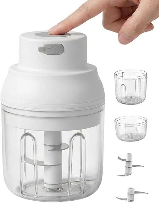 Electric Garlic Chopper, 2026 New Mini Food Processor, Rechargeable Cordless Garlic Mincer Onion Chopper, Portable Veggie Food Chopper for Ginger Chili Fruit Meat Kitchen Gadgets (White, 100ml+250ml)