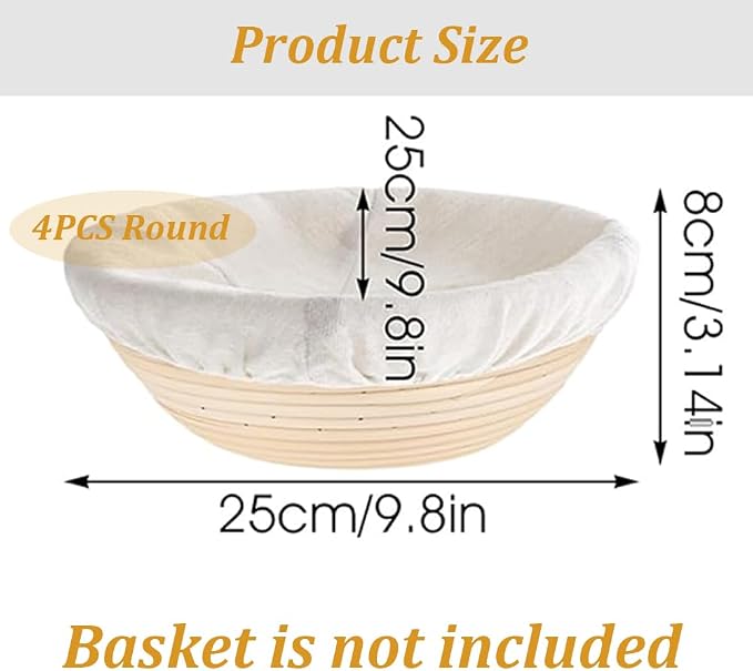 4 Pcs Banneton Proofing Liners,10 Inch Bread Basket Liner,Reusable Rattan Banneton Liner Cloth Cover for Bakery Home Baking,4 Round Proofing Covers