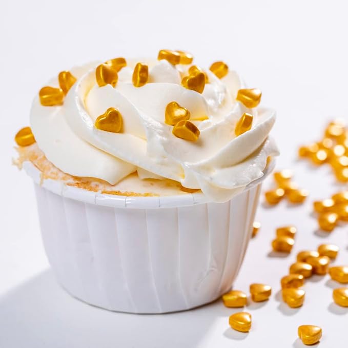 NIPEOR Christmas Gold Heart Sprinkles, Edible Pearl Sprinkles 130g/4.6oz, Gold Sugar Pearls & Candy Sprinkles for Cake, Cupcake, Cookie & Dessert Decorating, Wedding, Valentine’s Day, Holiday & Birthday Baking Toppers