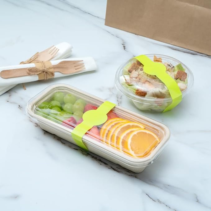 Restaurantware RW Base 12 x 1.5 Inch Packaging Bands 100 Self-Adhering Belly Bands - Disposable Strong Green Paper Label Stickers For Packaging Supplies Keeps Take Out Containers Sealed