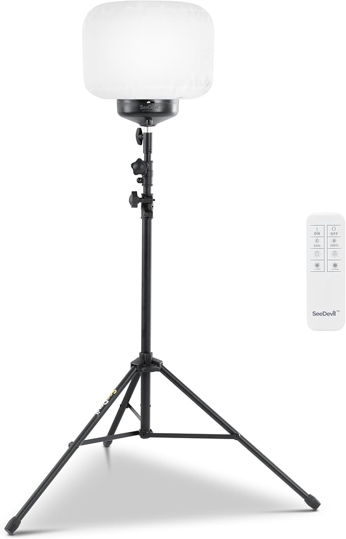 SeeDevil 60 Watt LED Balloon Light Kit, 120 Volt, 7,800 Lumen, 3000K - 5000K, Color Temperature Changing, 6.5 Ft Tripod, Glare Free Indoor/Outdoor Area Light, Remote/APP Dimmable