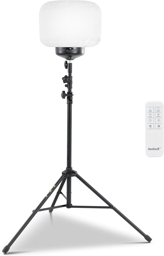 SeeDevil 60 Watt LED Balloon Light Kit, 120 Volt, 7,800 Lumen, 3000K - 5000K, Color Temperature Changing, 6.5 Ft Tripod, Glare Free Indoor/Outdoor Area Light, Remote/APP Dimmable