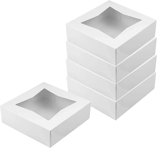 O’Creme White Bakery Boxes with Window 12 x 12 x 2.7 in, Pack, Display Pies, Pastries, Cupcakes and Cookies | Paperboard White Auto-Popup Window Cake Boxes, Pie Pastry Container Carrier - Pack Of 5