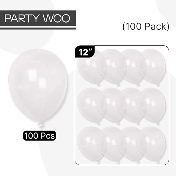 PartyWoo Clear Balloons 100pcs 12 Inch Transparent Latex Helium Balloons for Graduation Wedding Baby Shower Bridal Shower Engagement Gender Reveal Anniversary Birthday Party Decorations Clear-Y2