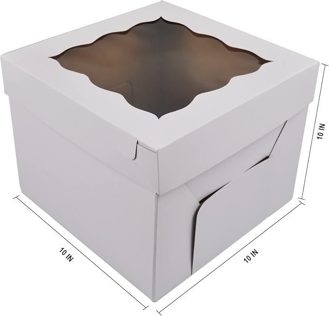KBG Cake Boxes 10pcs 10x10x10 Inches With Window Tall Cake Box for Tier Cakes for Wedding Birthday Transport,Sturdy White Bakery Box Disposable Cake Containers Cake Boxes 10 inch
