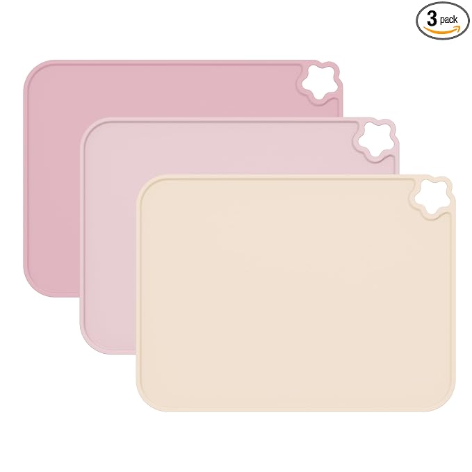 Silicone Placemat for Toddles Kids Non-Slip Reusable Portable Kids Placemats for Dinning Table Heat Resistant Placemats, Baby Placemat Stain Resistant Silicone Mat for Dining Table 3 Pack