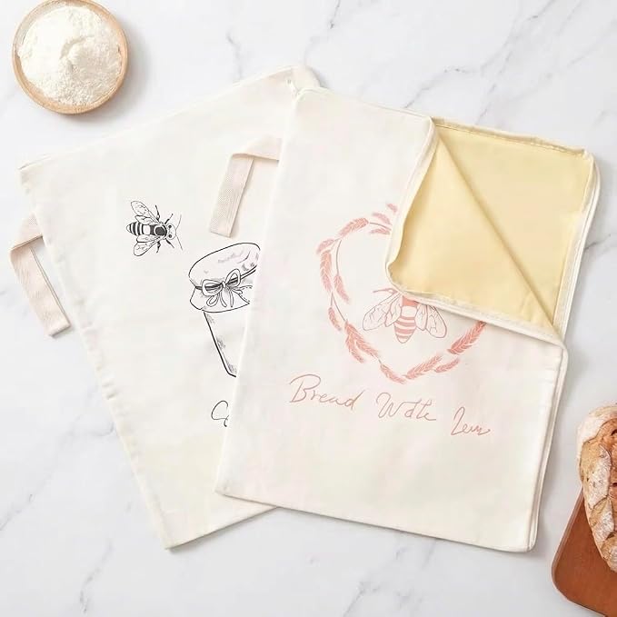 Beeswax Bread Bags for Homemade Bread — 2 Pack XL 17x13 Reusable Sourdough Bread Bag, Linen Cotton Bread Storage Bags for Countertop & Freezer, Keeps Loaves Fresh 3-5 Days, by KITA Home