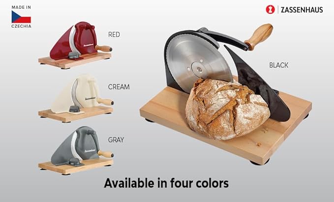 Zassenhaus Original Classic Adjustable Bread Slicer for Uniform Slices - Bread Slicer for Homemade Bread - 18/8 Stainless Steel Blade Sourdough Cutter - Cream, 11.75" x 8"