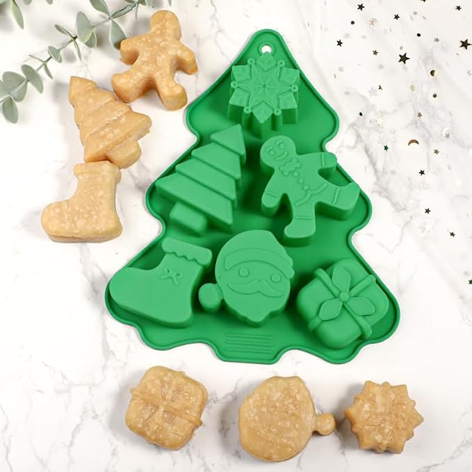 Silicone Cookies Biscuit Mold, Christmas Halloween Candy Mold, Reusable DIY Baking Mold Jelly Chocolate Mold, Ice Cube Tray Wax Melt Molds(Set of 2 Green Small Christmas Trees)
