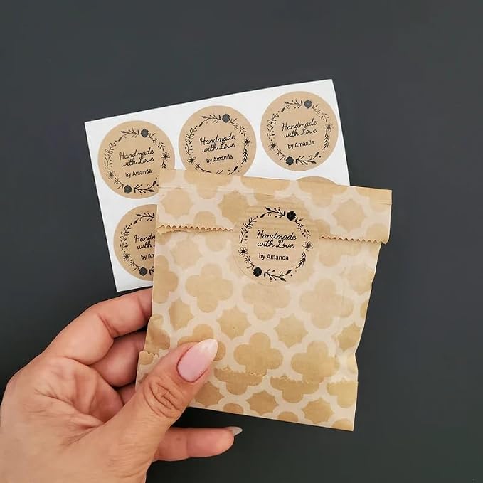400 Pack Custom Handmade/Homemade/Baked with Love Label Stickers|Personalize Business Logo Labels|1.5/2inch Round Personalized Labels in Various Designs for Crafts,Baking, Gifts and Small Business