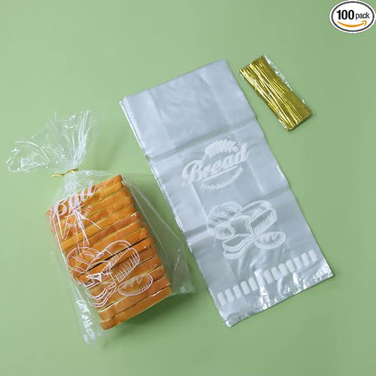 Plastic Bread Bags With Ties, Clear Loaf Bags for Homemade Bread, Sourdough and Bakery Food - 8” x 4” x 18” (100)