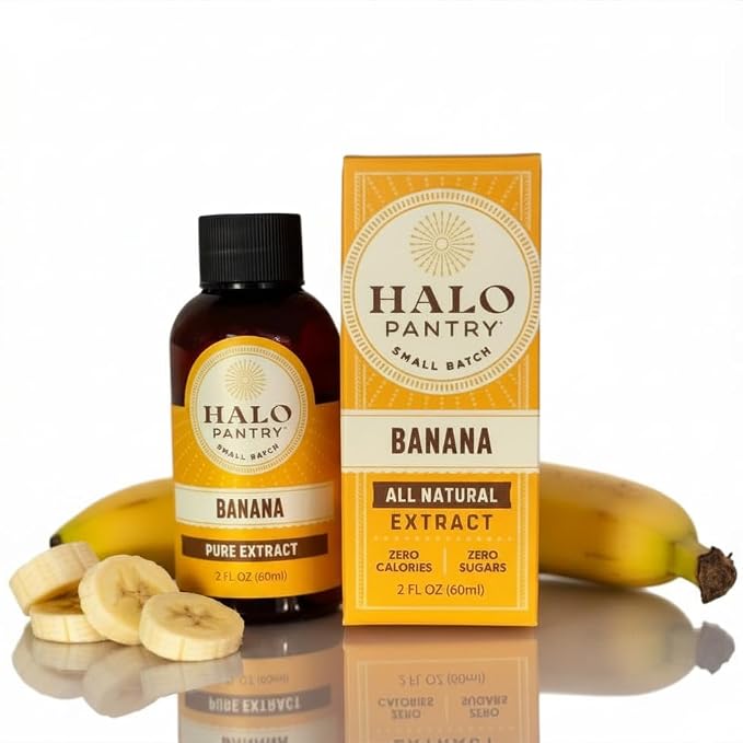 Natural PURE BANANA Extract by HALO PANTRY (2oz bottle) | Water-Soluble, Dye-Free/Colorless, Gluten-Free, Dairy Free, Zero Sugars, NO Sweeteners, NO Calories | Perfect for customizing ANY baking, candy, dessert or drink recipes