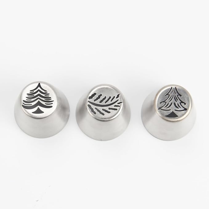 3PCS Christmas Russian Icing Tips Set, Stainless Steel Piping Nozzles for Cake, Cupcake Cookie Decorating – Includes 3 Creative Festive Frosting Tips with Christmas Trees Designs