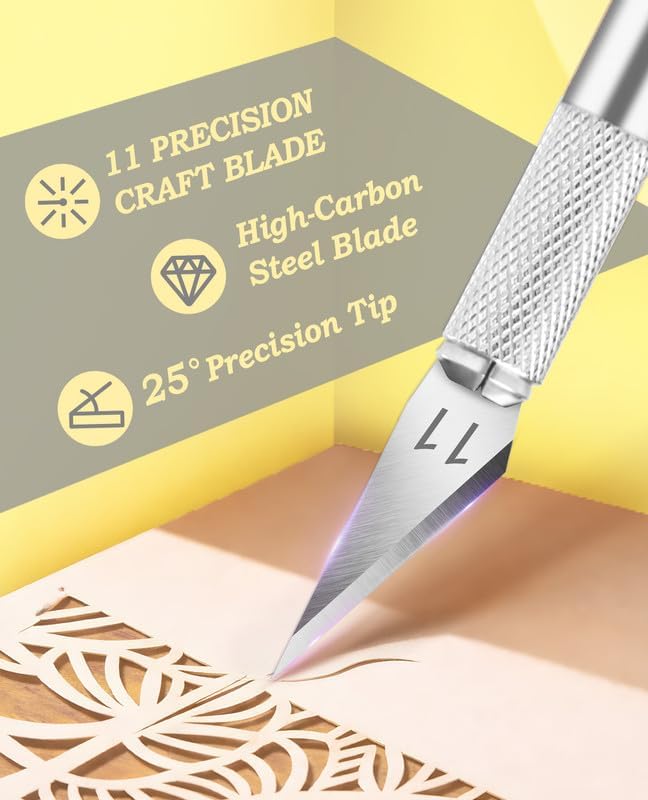 DIYSELF Exacto Knife Set, Hobby Knife Kit with 20PCS #11 Blades, Precision Knives, Aluminum Handle, 6-Inch Steel Ruler, Craft Knife Set for Crafting, DIY, Art, Model Making(Silver)