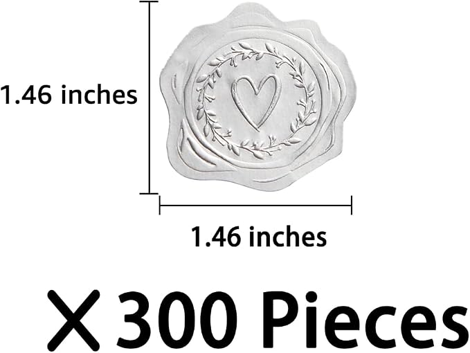 300 Pieces Embossed Gold Foil Stickers, Silvery Heart-Love | For Envelopes, Wedding Invitations, Christmas Greeting Cards