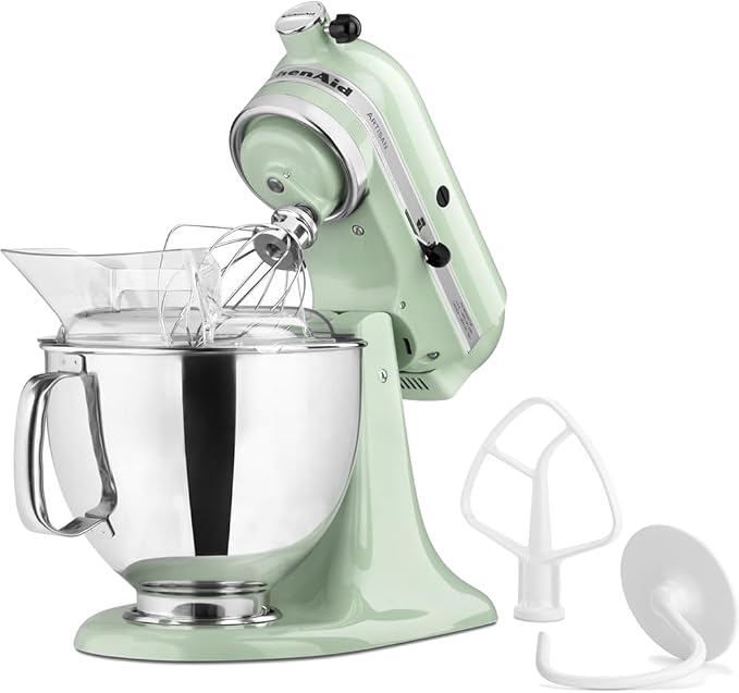KitchenAid Artisan Series 5 Quart Tilt Head Stand Mixer with Pouring Shield KSM150PS, Pistachio Bundle with Deco Essentials Exclusive CPS 1 Year Extended Protection Pack