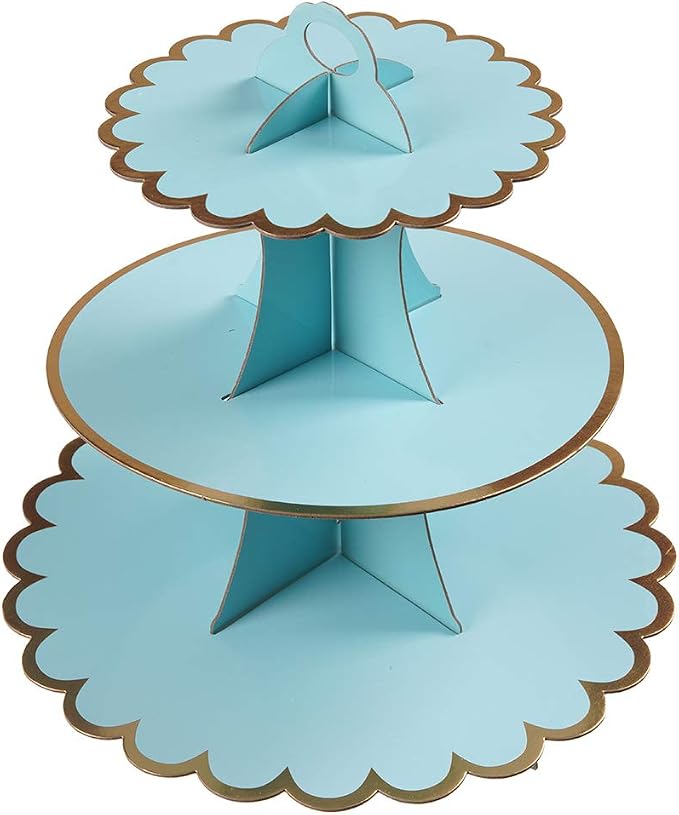 YLDW Cupcake Stand with Lace Trim, 3-Tier Cupcake Stand Display, Cardboard Cup Cake Tower Stand, Disposable Dessert Stand for Birthday Tea Party Baby Shower Treat Decorations, Mint Blue