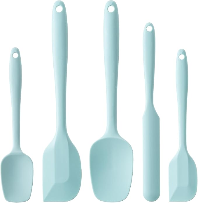 Silicone Spatula Set, 5 Piece Food Grade Rubber Spatulas for Baking, Cooking, and Mixing High Heat Resistant Non Stick Dishwasher Safe BPA-Free (Macaron blue)