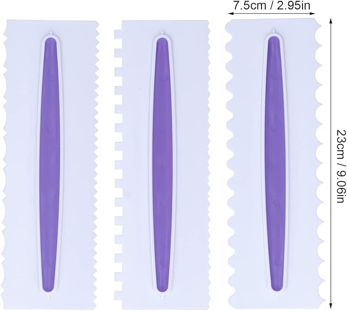 3 Pack Cake Scraper Set Plastic Icing Smoother with Glossy Finish for Cake Decorating Edge Design