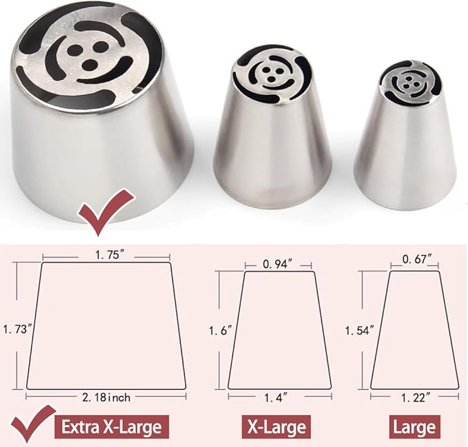 Extra Large Russian Piping Tips - Stainless Steel Flower Nozzles Set for Cake Decorating, Rose & Floral Icing Tips for Cupcakes, Cookies Professional Baking Tools (XXL, Style 84)