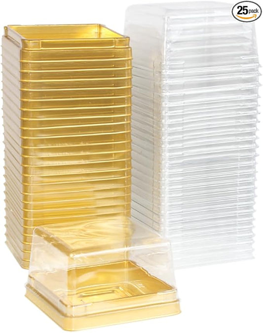 Clear Plastic Mini Cake Boxes, Square Cupcake Holders, Mini Dessert Packaging with Lids for Cupcakes, Macarons, Muffins Baking Gifts (25 Pack)