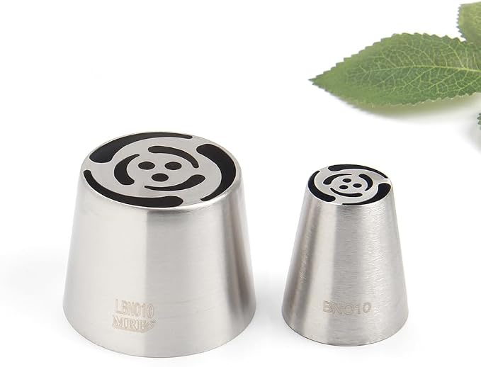 5 Pieces Stainless Steel Russian Flower Icing Tips Set,2 XXL Russian Icing Tips,2 Large Piping Tips,1 Cleaning Brush for Cake Decorations,Pastry Piping Nozzles,Baking Tools