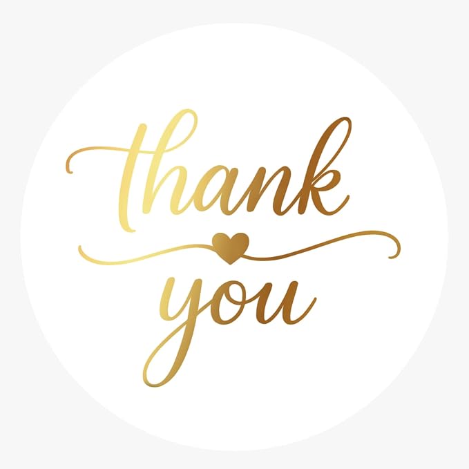 1.5 Inch Thank You Stickers with Gold Foil – 200 Pcs Elegant Thank You Stickers for Packaging, Small Business, Envelope Seals, Bakery, Wedding Favors