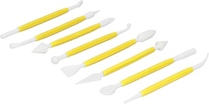 Tbest Cake Fondant Tools Set 8 Piece Yellow Decoration Kit | Pastry Filling Decoration, Modeling tools for Baking, Plastic Material, Kitchen Diy Use