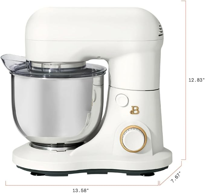 Beautiful 3.5Qt Stand Mixer by Gourmias, Tilt-Head Electric Mixer with 12 Speeds, Stainless Steel Bowl, Compact Kitchen Mixer for Baking, Dough, Whipping and Mixing (White Icing)
